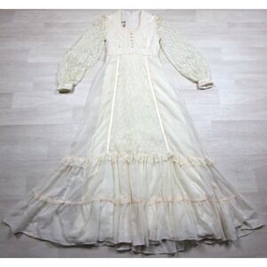 Vintage 1970s Gunne Sax Maxi Dress (9) Wedding Bridal Renaissance Boho Lace